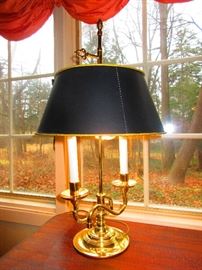 Brass Candlestick Lamp with Tole Shade