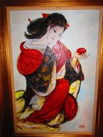 Oil on Canvas of Geisha Signed Maio