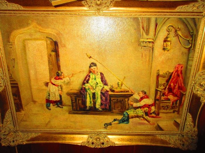 Oil on Canvas of Mischievous Altar Boys & Priest signed Varis