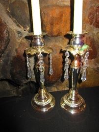 Pair of Chrome Candlesticks with Prisms 