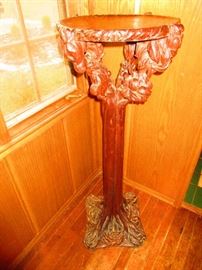 Hand-Carved Tree-Motif Plant Stand