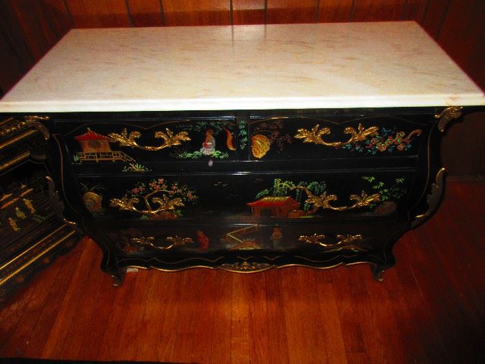 Marble-Top Chinoiserie Chest of Drawers