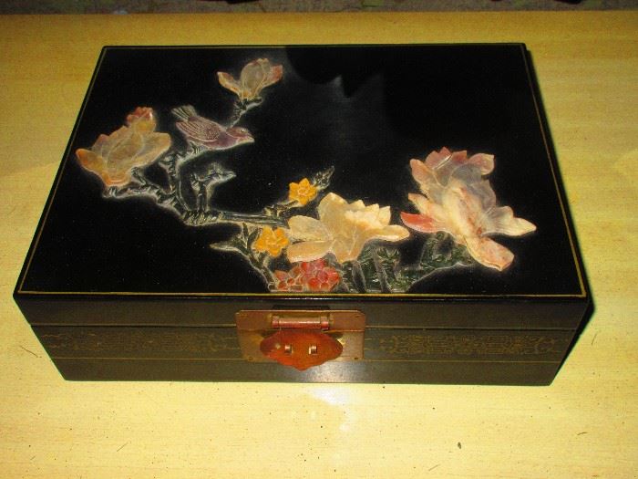 Lacquered Jewelry Box with Stone Applique 