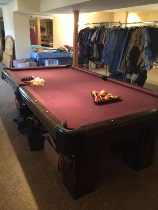 Pool Table, cue sticks, accessories