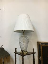Heavy etched glass lamp