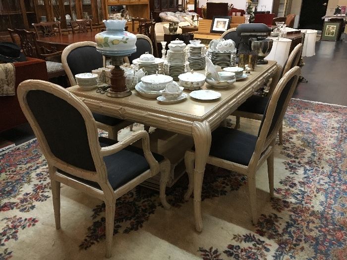 Washed Wood Elegant Dining Table and Chairs