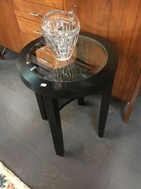 Black wooden stand with glass insert
