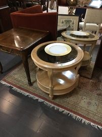 Round vintage end table with glass insert
