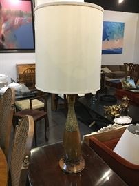 Pair MCM Wood and brass lamps