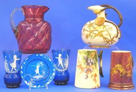 Cranberry pitcher, Mary Gregory, American Belleek