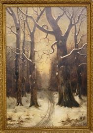 19th century oil on canvas winter landscape (44"x 56")