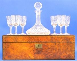 Waterford drink set and walnut writing box