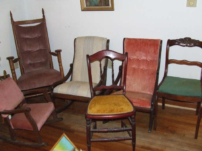 Antique chairs are everywhere!  All sizes, designs, colors and prices, several are rockers and children's chairs.