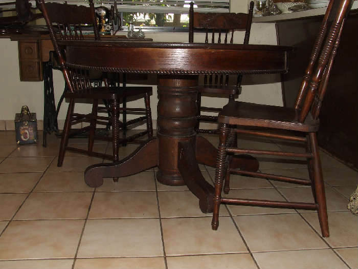 Very old, Walnut Pedestal Table & 3 Chairs, it is wonderful!