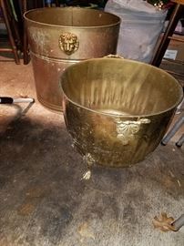 Brass cauldron planter