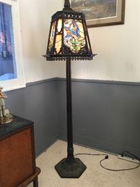 Large Bronze Slag Lamp - Tiffany Style