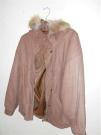 Leather jacket with fox fur trim
