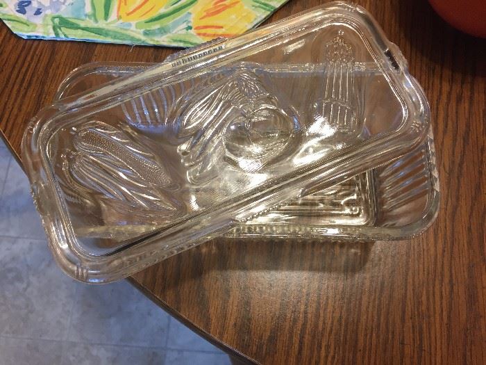 Vintage glass loaf dish with lid