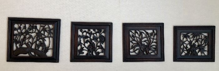 Vintage Asian carved wood wall plaques