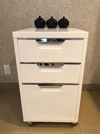 White rolling cart with file drawer