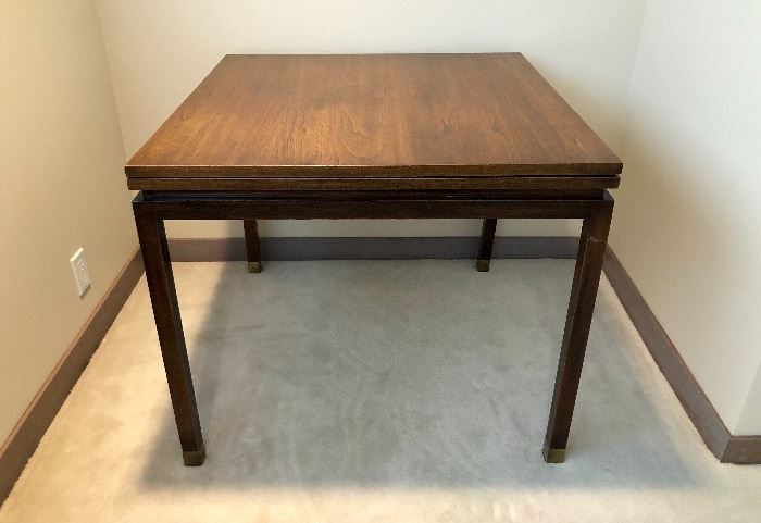 Vintage Walnut card table, hinged on the right side, opens to dining room table.