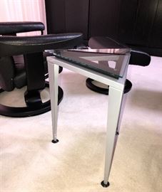 Elegant contemporary steel and glass top end tables (2)