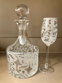 Michael Weems etched decanter and matching glass.