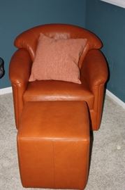 Leather swivel chair and ottoman