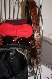 Genuine alligator belt with sterling buckle/many designer sunglasses