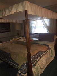 Bedroom #2 Tobacco Leaf King Size Canopy Frame and Mattress