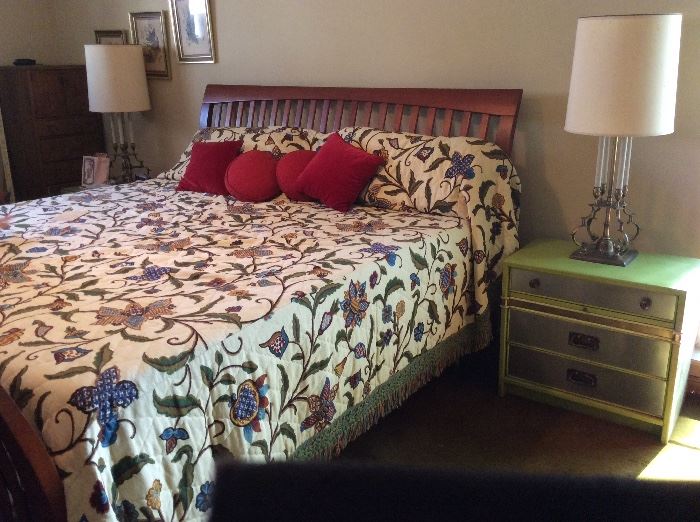 Ethan Allen California king Teagan sleigh bed with tempur-pedicure mattress. 2 Hickory mfg side table with drawers