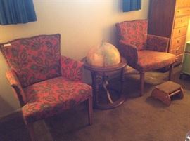 Paisley matching arm chairs and floor globe