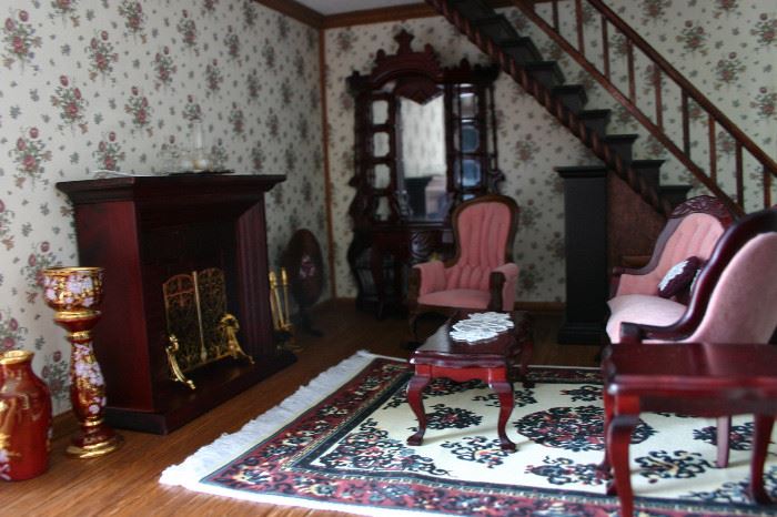 Miniature Furnished Living Room with Fireplace  http://www.ctonlineauctions.com/detail.asp?id=682954