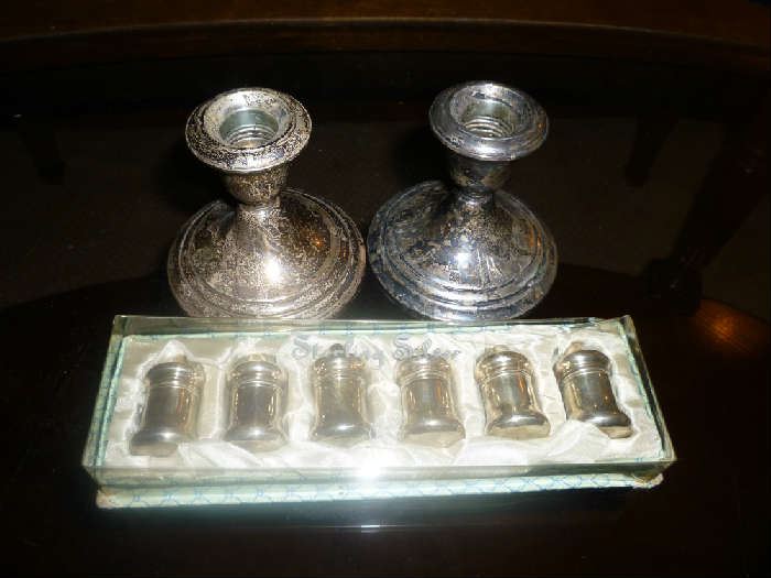 WEIGHTED STERLING CANDLE HOLDERS, STERLING SALT/PEPPER