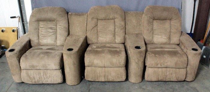 Albany Industries 5 Piece Microfiber Home Theater Reclining Chair Set, Qty 3 Chairs and 2 Cup Holder Wedges, 123"W x 41"H x 36"D