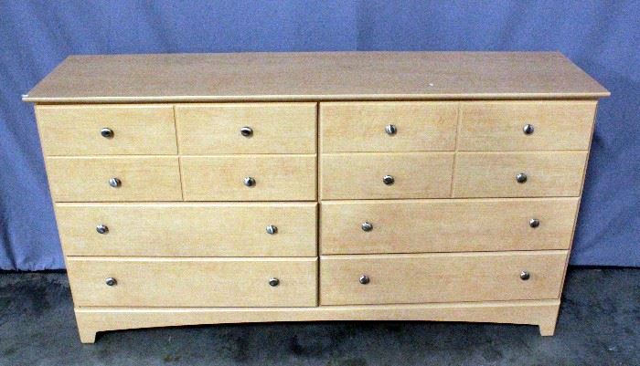 6-Drawer Blonde Wood Dresser, 63.5"W x 34"H x 16"H