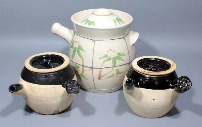 Chinese Clay Herb Pots, Qty 3, Sizes Range from 7"Dia x 6.25"H - 10"Dia x 10"H
