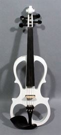 Cecillo 4/4 Full Size Solid Wood Pearl White Electric Silent Violin w/ Case, Bow, Rosin, Aux Cable, Headphones & Battery