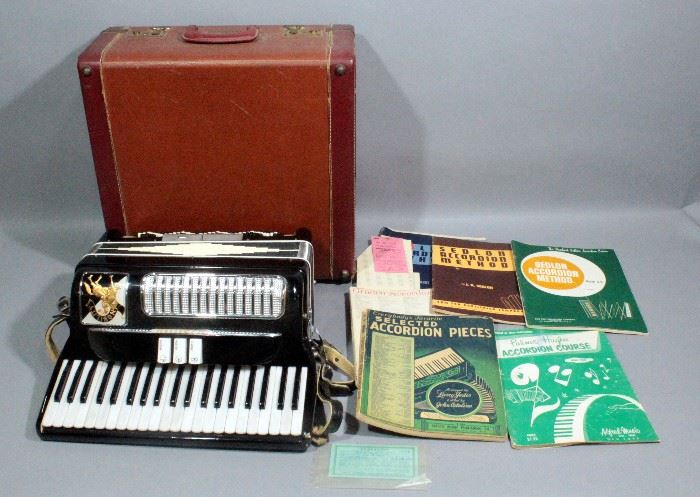 Nobility Model 901 Piano Accordion, 16" Keyboard, SN# 12986, Includes Hard Case and Sheet Music Books