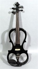Cecillo 4/4 Full Size Solid Wood Ebony Electric / Silent Violin w/ Case, Bow, Rosin, Aux Cable, & Headphones