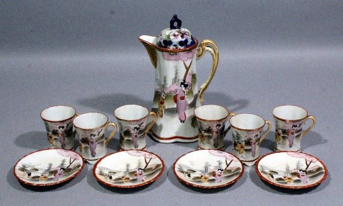 Vintage Japanese "Geisha Girl" Painted Porcelain Hot Chocolate/Tea Set