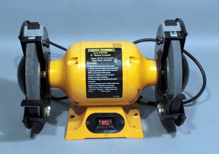 Central Machinery 8" Bench Grinder #39798, 3/4 HP, 115V, 60 HZ, Powers Up