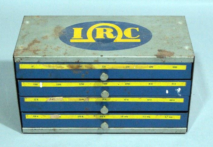 Vintage IRC Advertising 4-Drawer Case Metal Resistor Ham Radio Tube Amp Cabinet Parts Bin Box