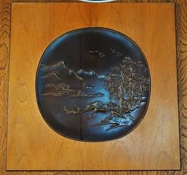 One of a pair of copper and Walnut plaques by Bruce Fox