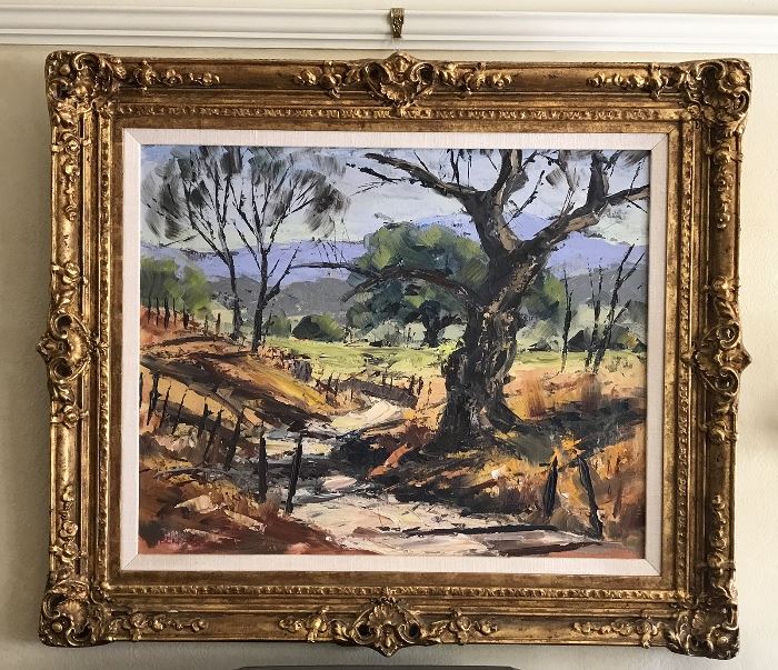 Framed California Landscape Painting Signed Ben Abril Oil on Canvas