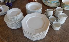 Fitz and Floyd "White Octagonal- 12 Each Dinner Plates, Salad Plates, and Bowls - 8 Each Cups and Saucers
