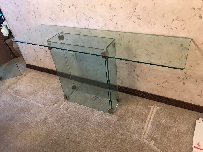 Pretty Mid Century Glass Sofa Table and Matching End Tables