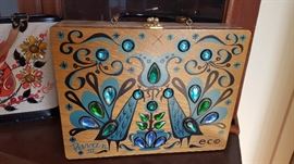 Enid Collins Signed Purse Wooden Peacock