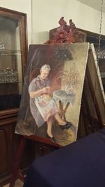 Original Painting Grandma Crocheting Sternberg