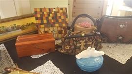 Hand Painted Purses, Cedar Chest Jewelry/Trinket Wooden Box, Tapestry Purse, Brighton Purse